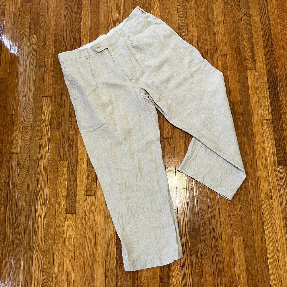 Cubavera Linen Blend Single-Pleated Ivory Summer Pants - Men's 34x30 (34x26)